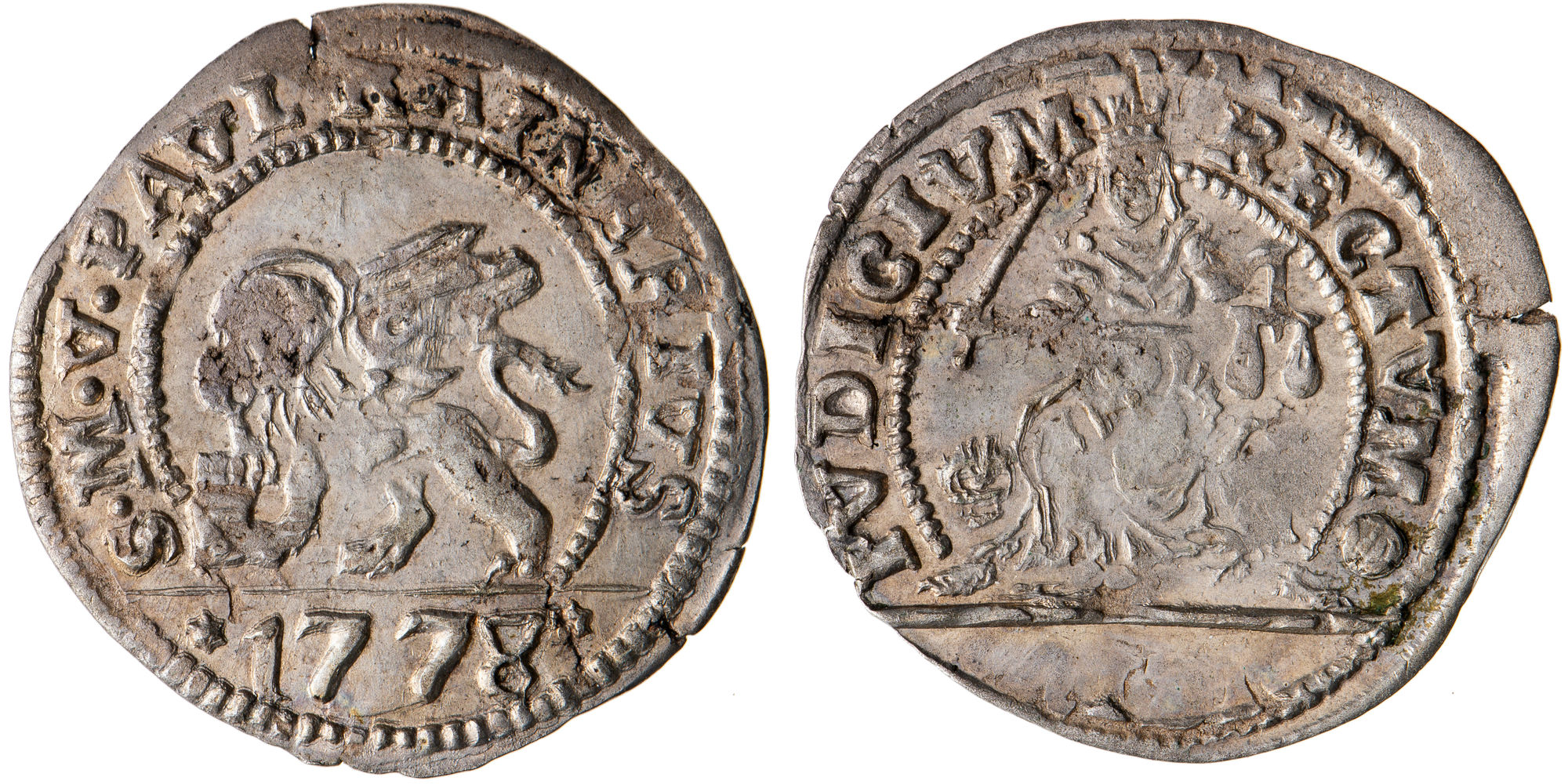 Italian States, Republic of Venice, Five Soldi, 1778, gVF