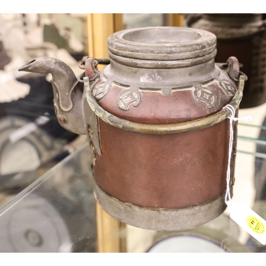 Antique Chinese Pewter Mounted Yixing Teapot 6.5''