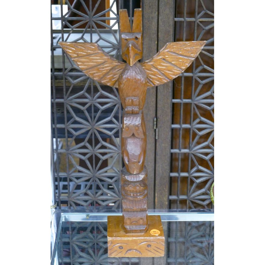 Vintage Thunderbird Carved Wood Totem Model 18.5''