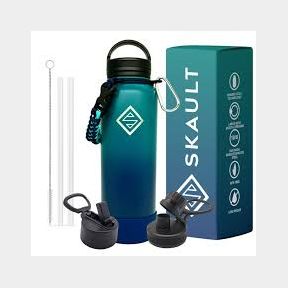 SKAULT 1.2L Stainless Steel Double Wall Flask Water Bottle with 3 lids Dark Night |