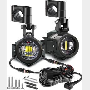 MOTORCYCLE AUXILIARY LIGHTS KIT LED SPOT DRIVING FOG LIGHTS WHITE WITH SWITCH WIRING HARNESS CLAMP MOUNT BRACKETS KIT FOR R1200GS
