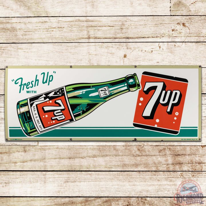 1951"Fresh Up" with 7up SS Porcelain Sign w/ Swimmer Girl Bottle & Logo