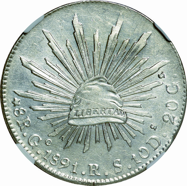 メキシコ(Mexico), 1891, 銀(Ag), 8ﾚｱﾙ Reales, NGC MS62, 極美/未, AU ...