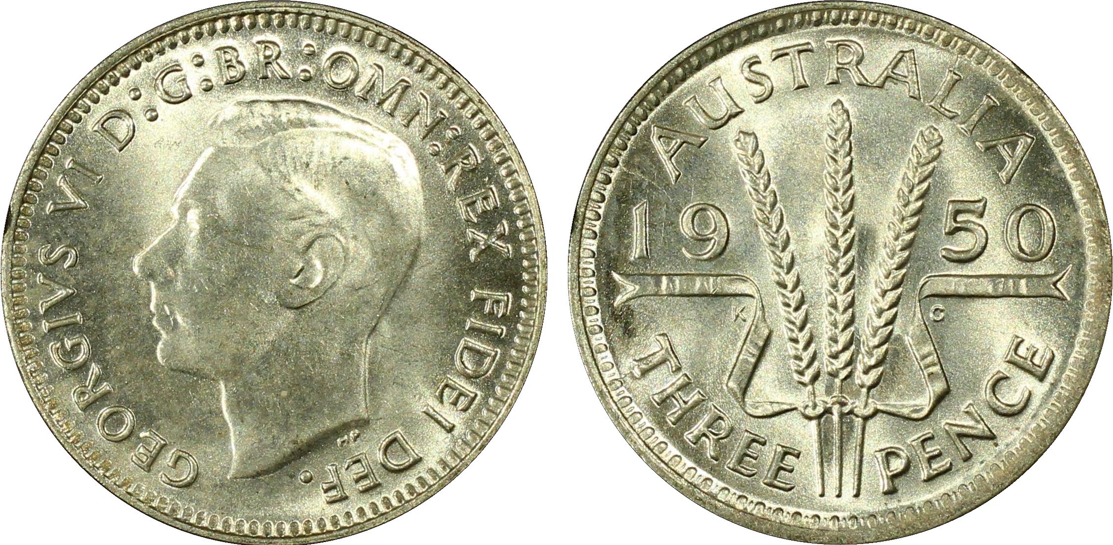 George VI, Threepence, 1950, PCGS MS65