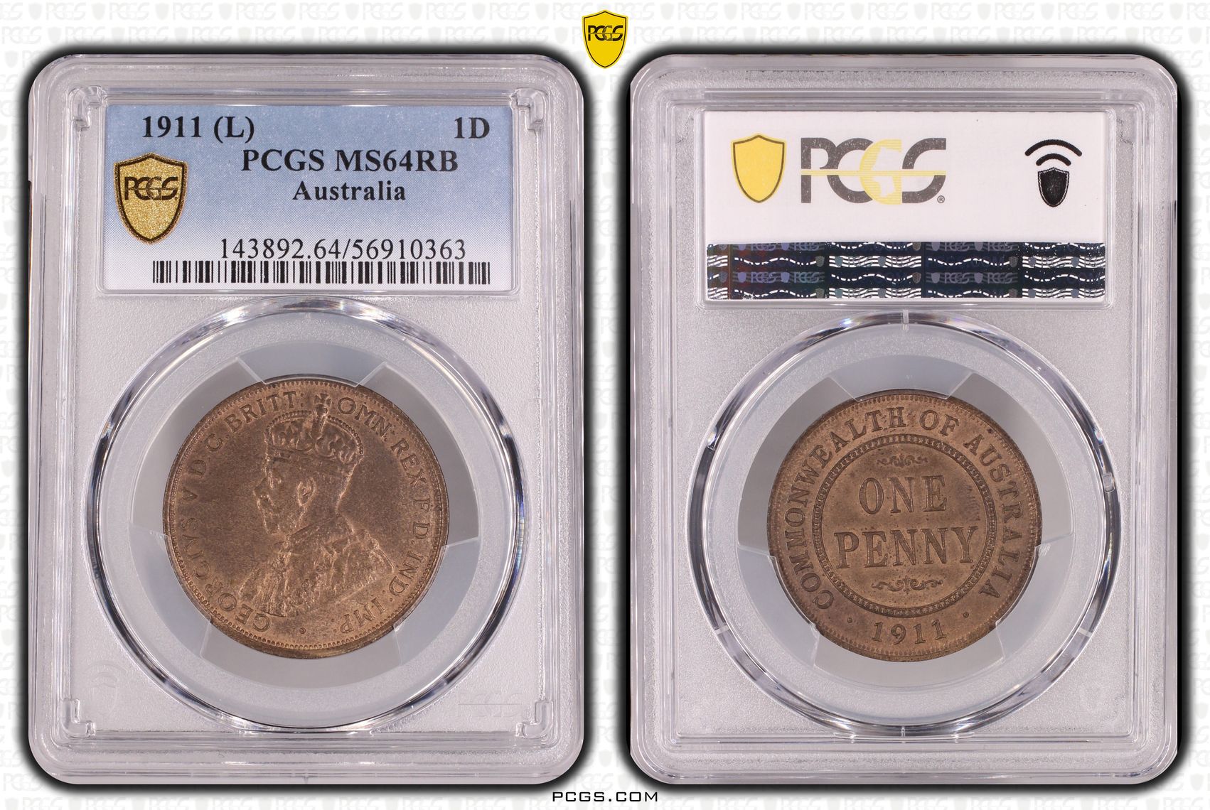 Penny, 1911, PCGS MS64RB