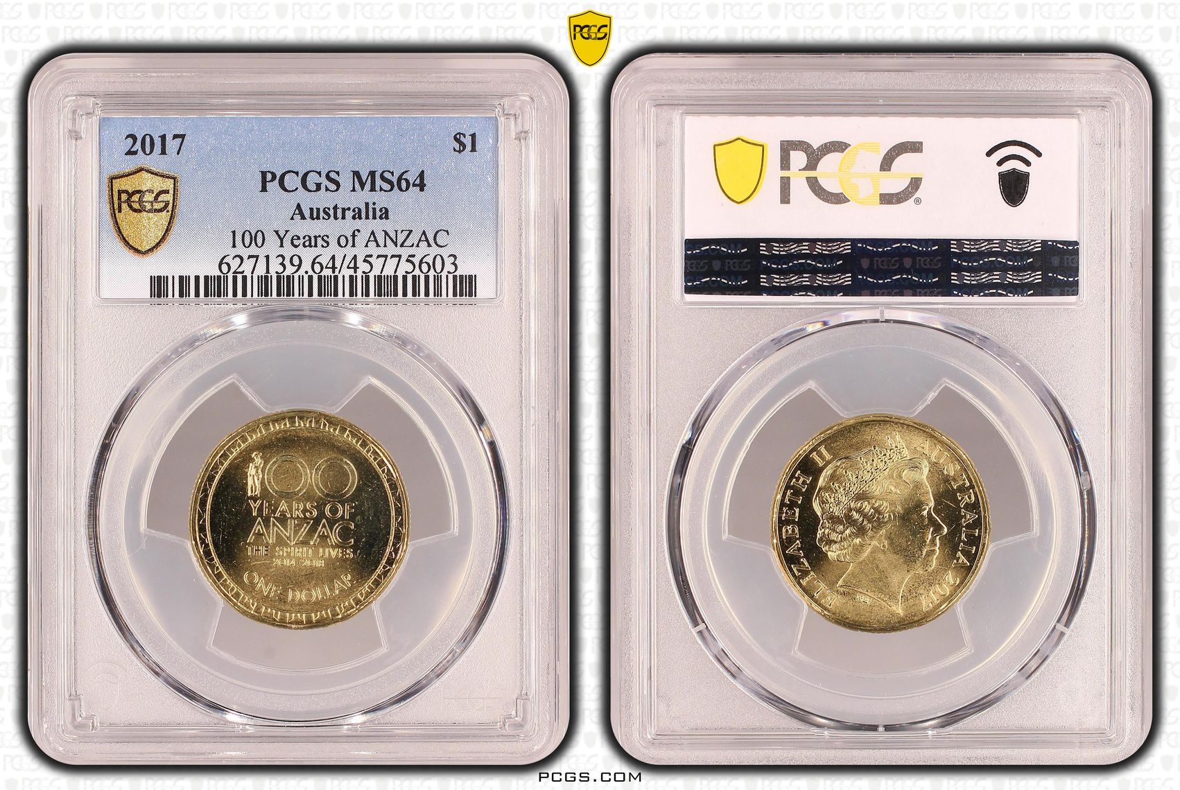 100 Years of ANZAC, One Dollar, 2017, PCGS MS 64