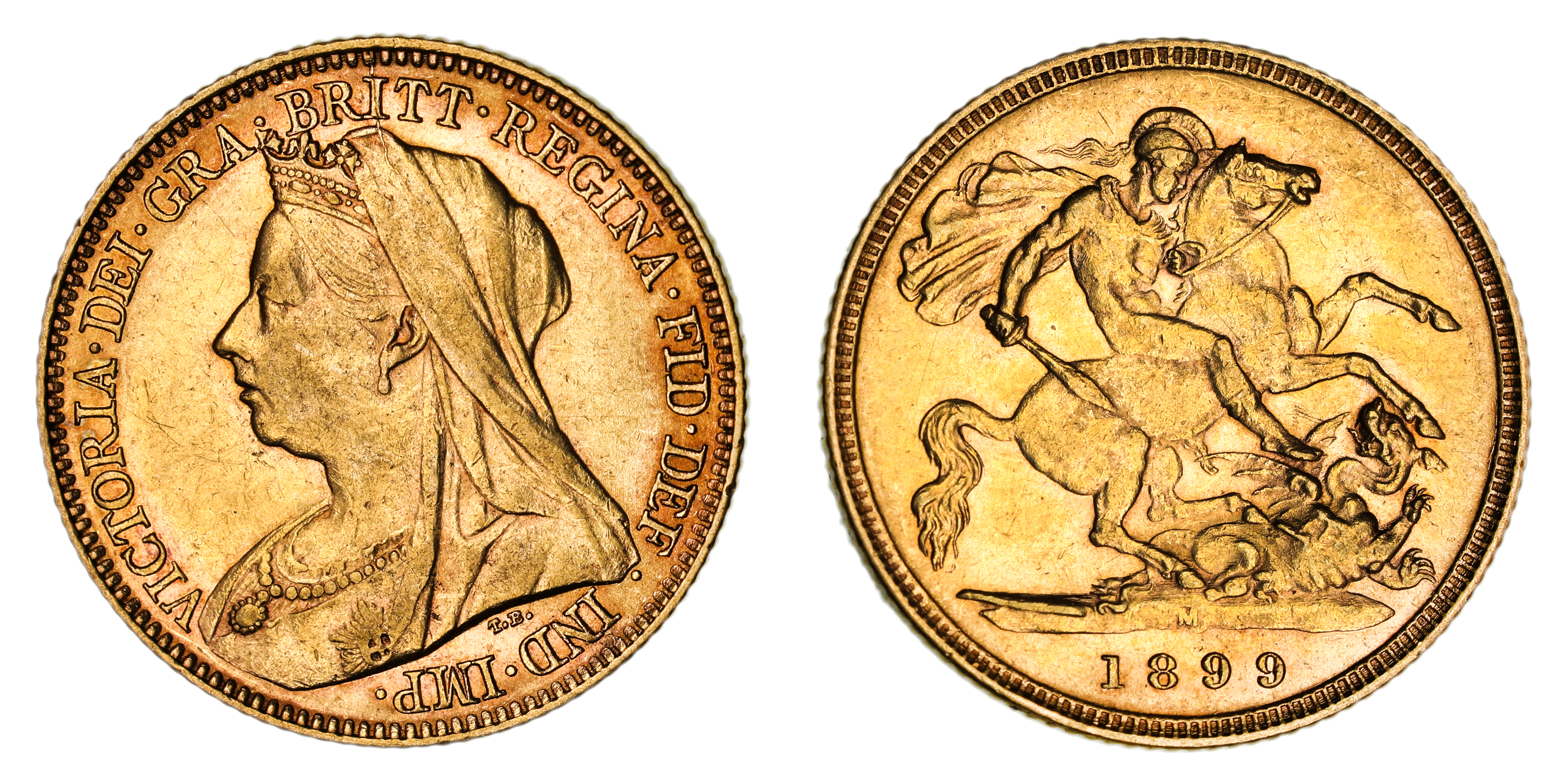 Victoria, St. George Reverse - Melbourne Mint - Veiled, Half Sovereign, 1899, EF