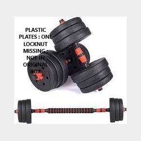 Barbell & Dumbbells Weight Set - Black / Red - 20.0 kg (PLASTIC PLATES : ONE LOCKNUT MISSING : NOT IN ORIGINAL BOX) | JG 51477/2224 B3 (S7)