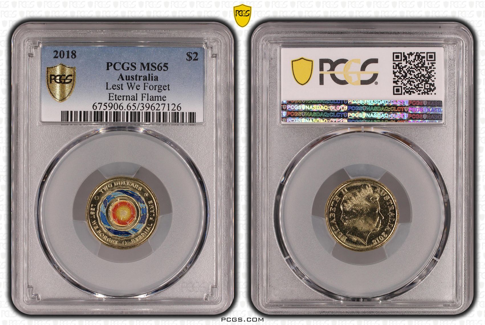 2018 Australia Two Dollar, $2 Lest We Forget - Eternal Flame PCGS - MS65 -126