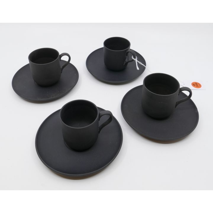4pc Wedgwood Basalt Ware Demitasse Cup & Saucers