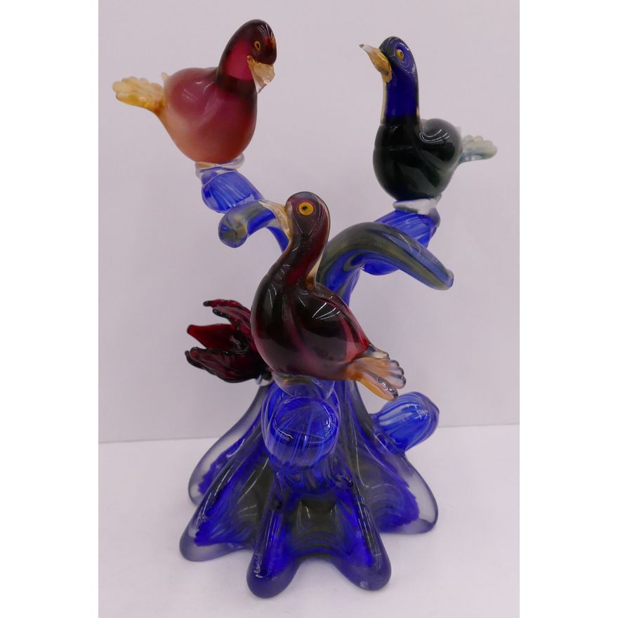 Murano Glass 13'' 3 Bird Sculpture