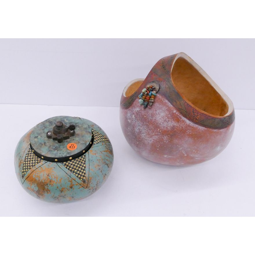 2pc SW Decorated Gourds- tallest 10''