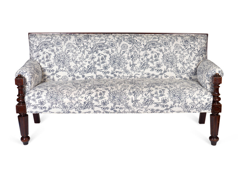 A Pair of Continental Walnut Upholstered Sofas
Height 41 x width 79 x depth 30 inches.