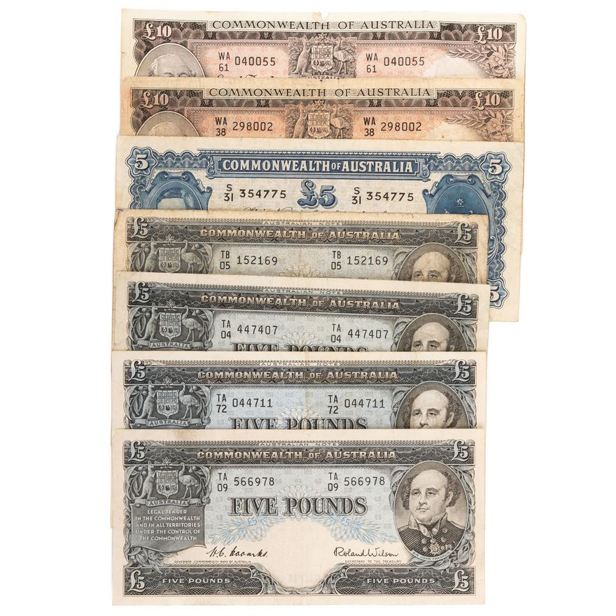 Five Pounds - Ten Pounds, 1952 - 1960,  VG - VF