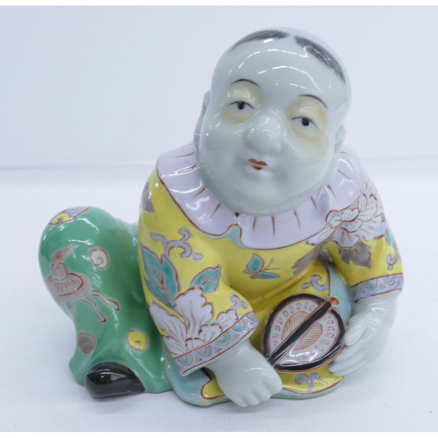 Japanese Kutani Boy with Fan Figure- 4''