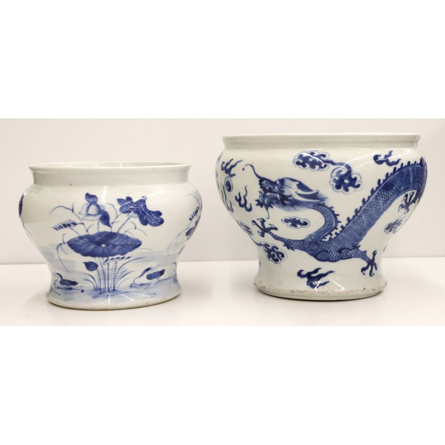 2pc Chinese Blue & White Porcelain Jardinieres