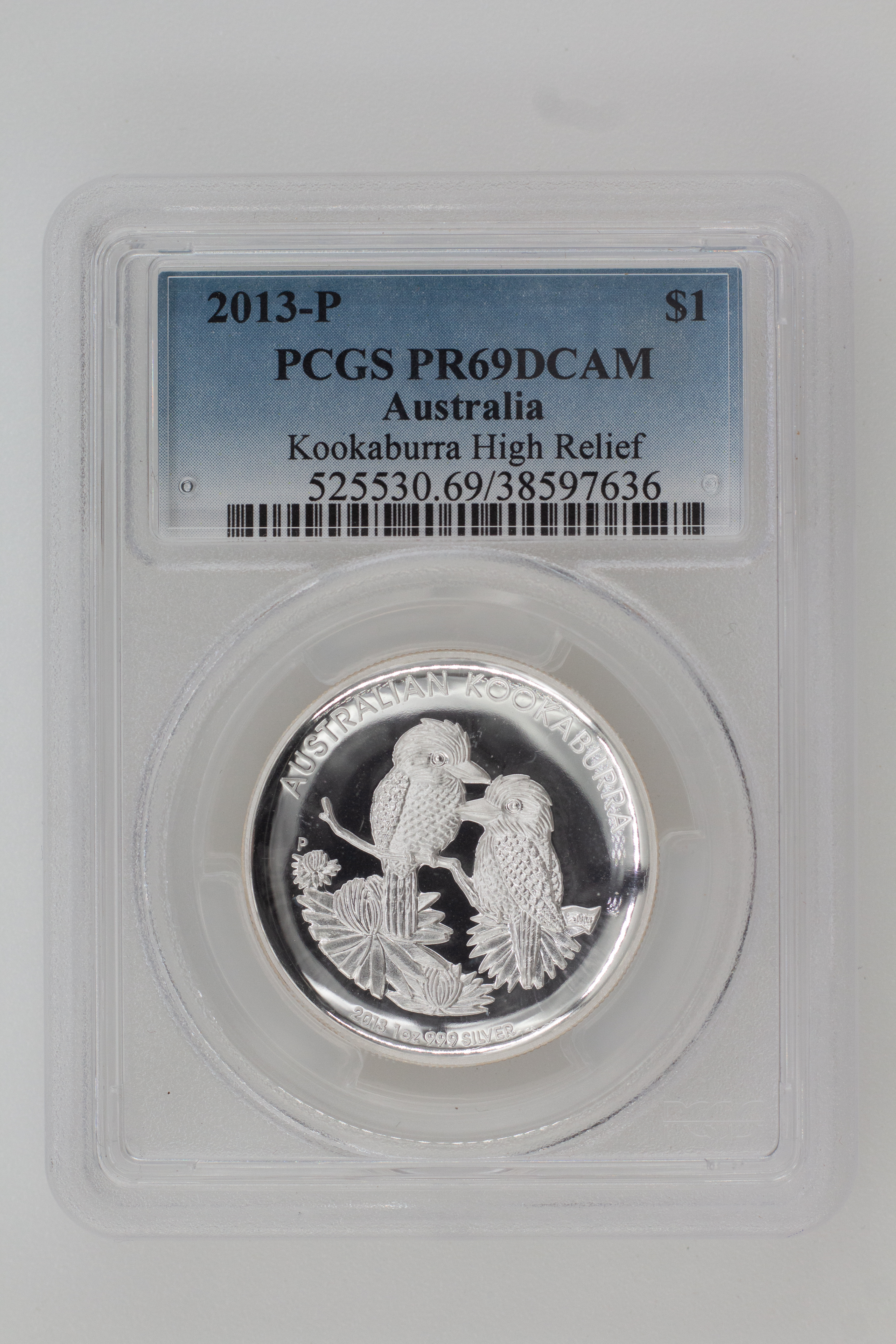 2013-P Australia One Dollar, $1 Silver Proof Kookaburra High Relief PCGS - PR69DCAM -636