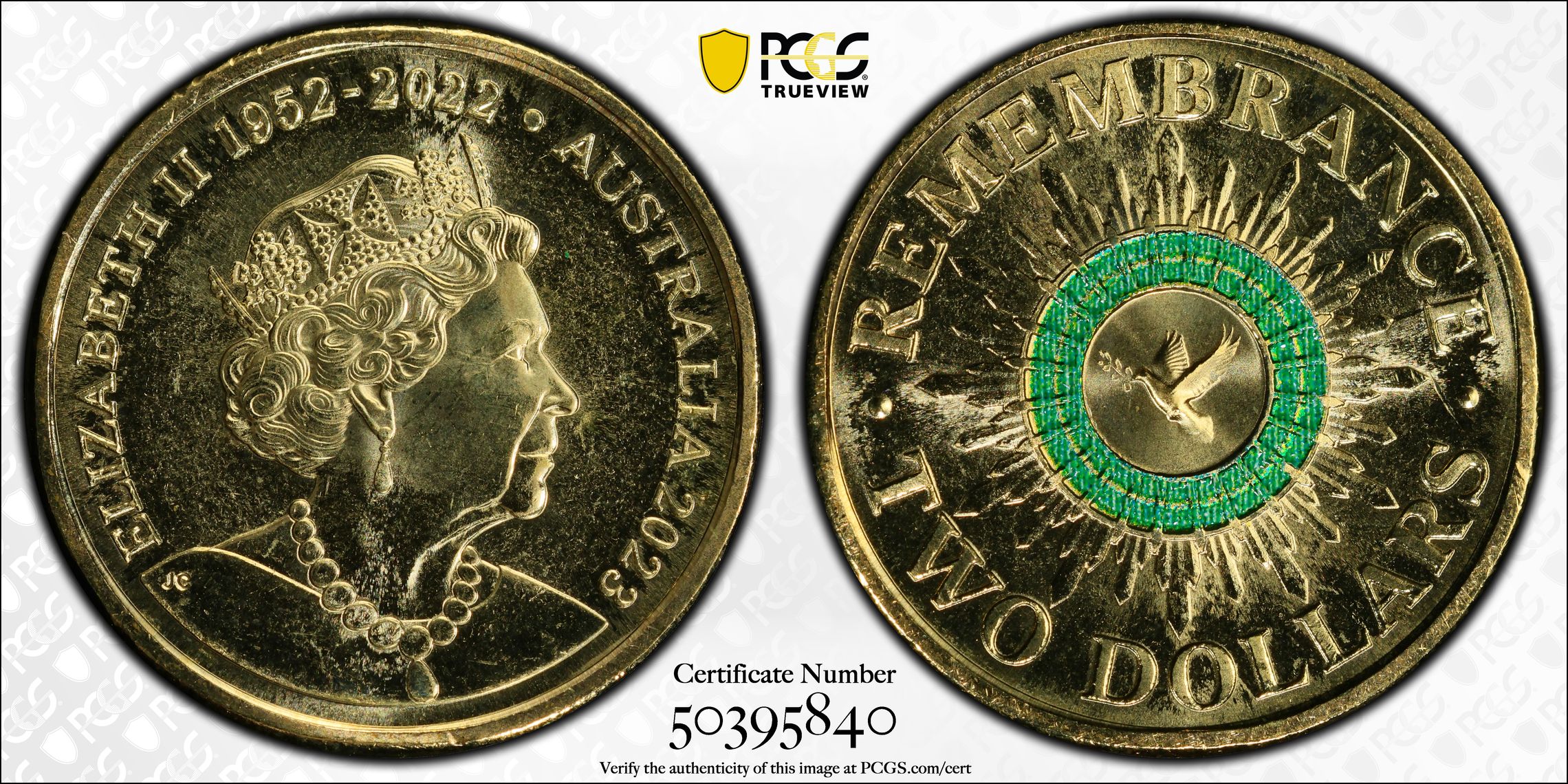 35th Ann $2 Coin Set Colorized Remembrance Dove, Two Dollar, 2023, PCGS MS67