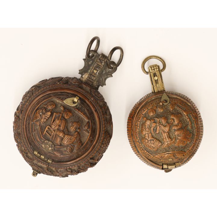 2pc Chinese Qing Boxwood & Copper Tobacco Boxes