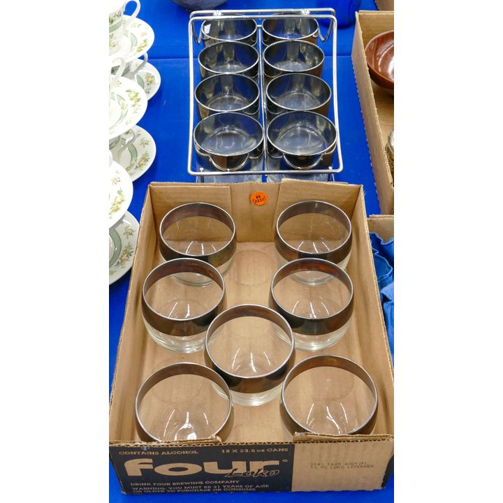 2 Sets Mid Century Silver Rim Glasses