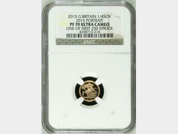 2015 ELIZABETH II 'FIFTH PORTRAIT' PROOF GOLD QUARTER SOVEREIGN ONE OF FIRST 250 STRUCK PF70 UCAM