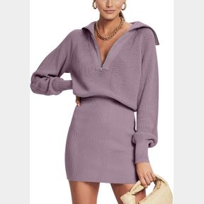 DEEP SELF WOMEN'S CASUAL LONG SLEEVE BODYCON SWEATER DRESSES FALL HALF ZIP V NECK SLIM FIT RIBBED KNITTED MINI DRESS KHAKI M