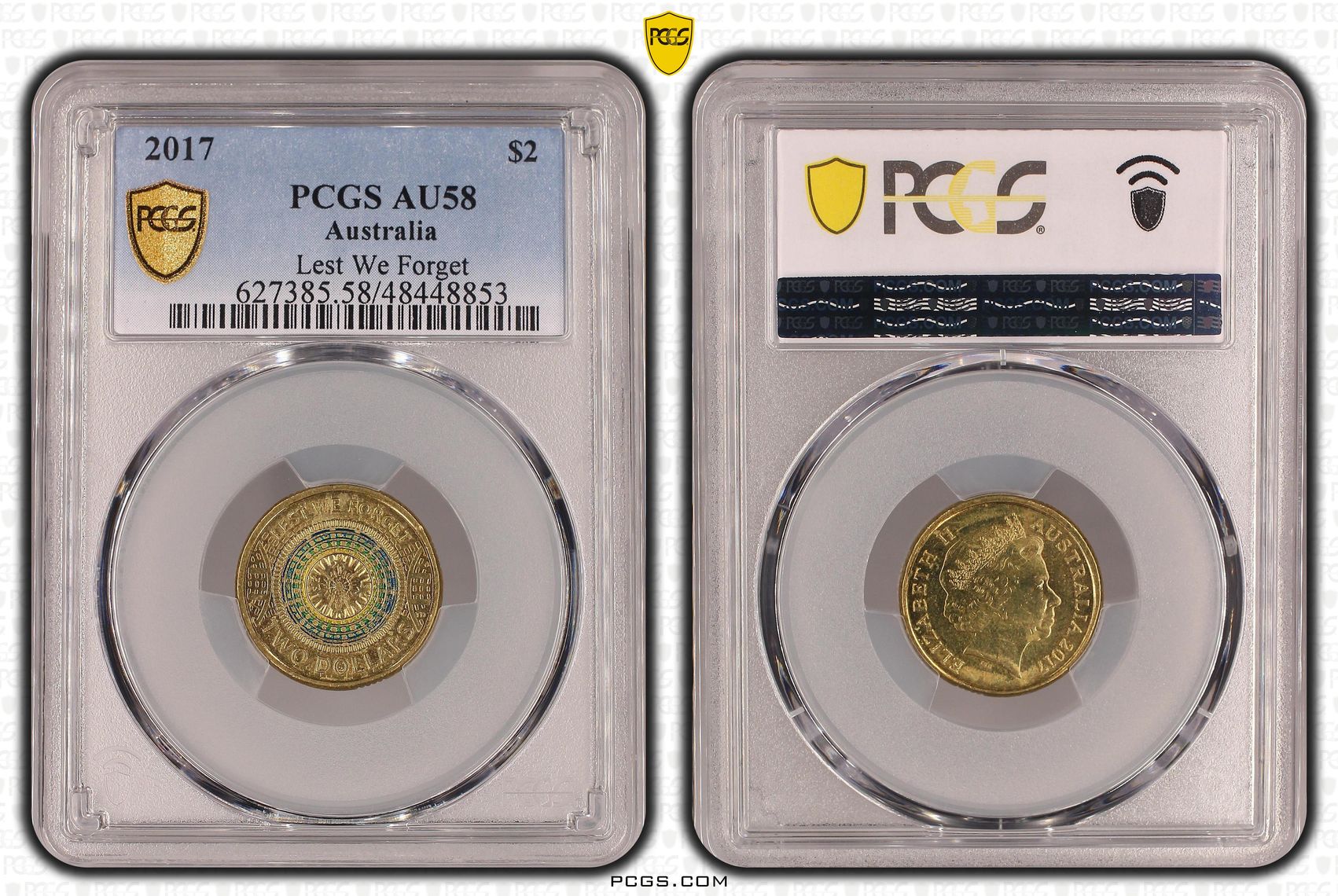 Elizabeth II, Lest We Forget Colorized, Two Dollar, 2017, PCGS AU58