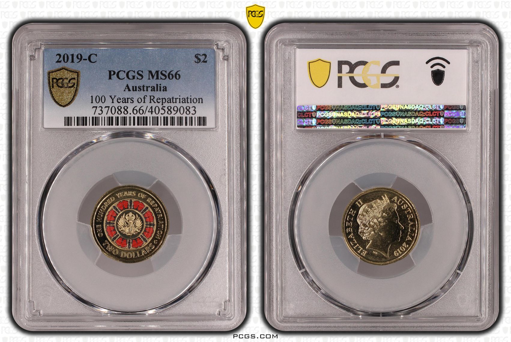 100 Years of Repatriation Colourised, Two Dollar, 2019-C, PCGS MS66