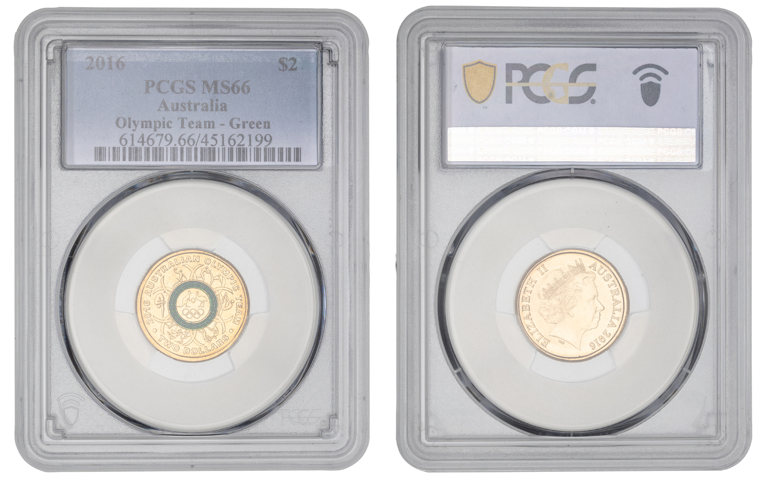 Elizabeth II, Olympic Team - Green, Two Dollar, 2016, PCGS MS66