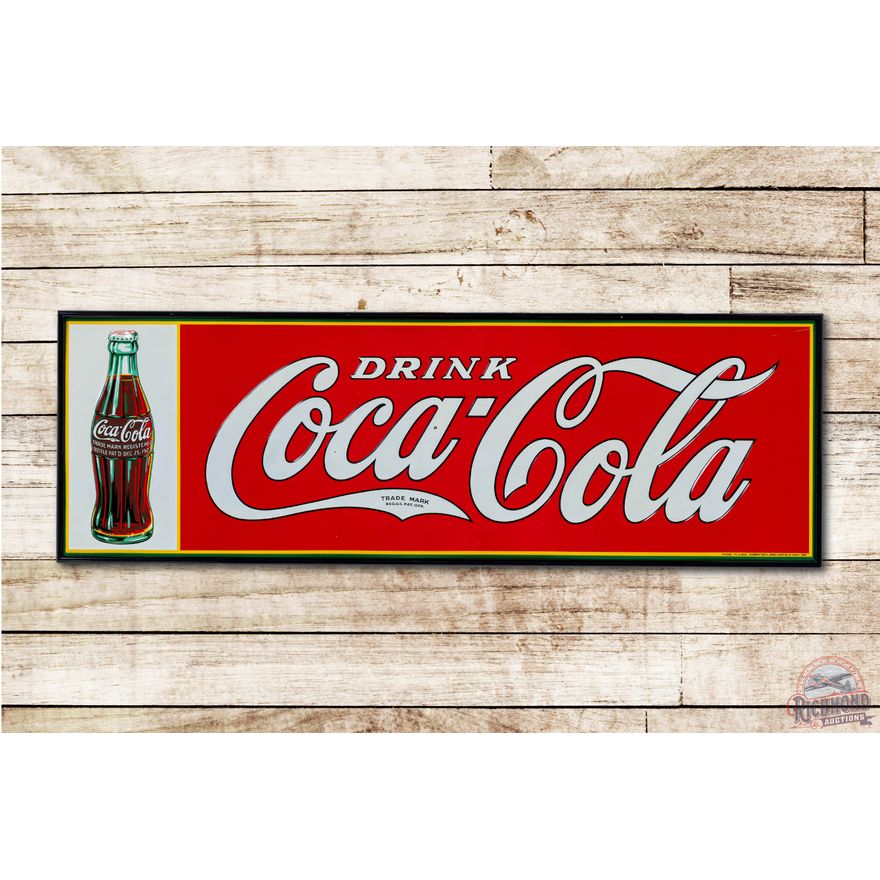 1934 Drink Coca Cola & Christmas Bottle Embossed Tin Sign