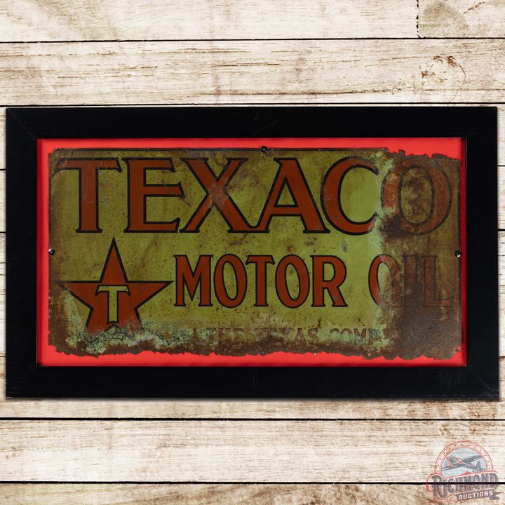Early Texaco Motor Oil The Texas Company Framed SS Tin Sign
