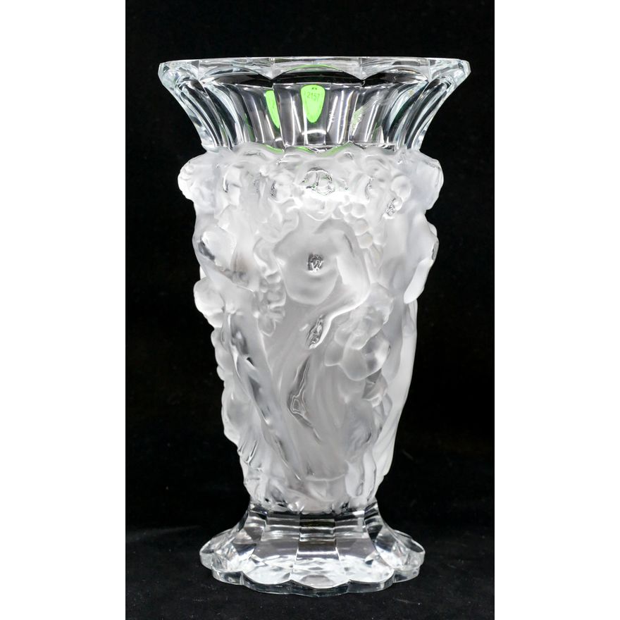 Deco Czech Crystal Bacchantes Vase 8.5'' - Falsely signed R. Lalique