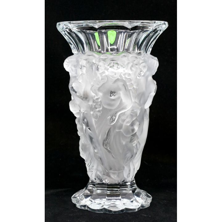 Deco Czech Crystal Bacchantes Vase 8.5'' - Falsely signed R. Lalique