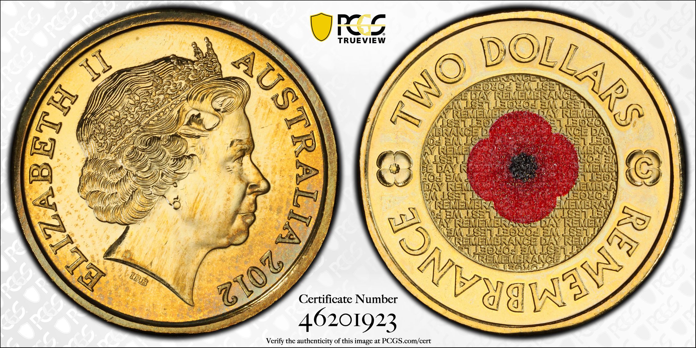 Remembrance Day Colorized , Two Dollar, 2012-C, PCGS MS67