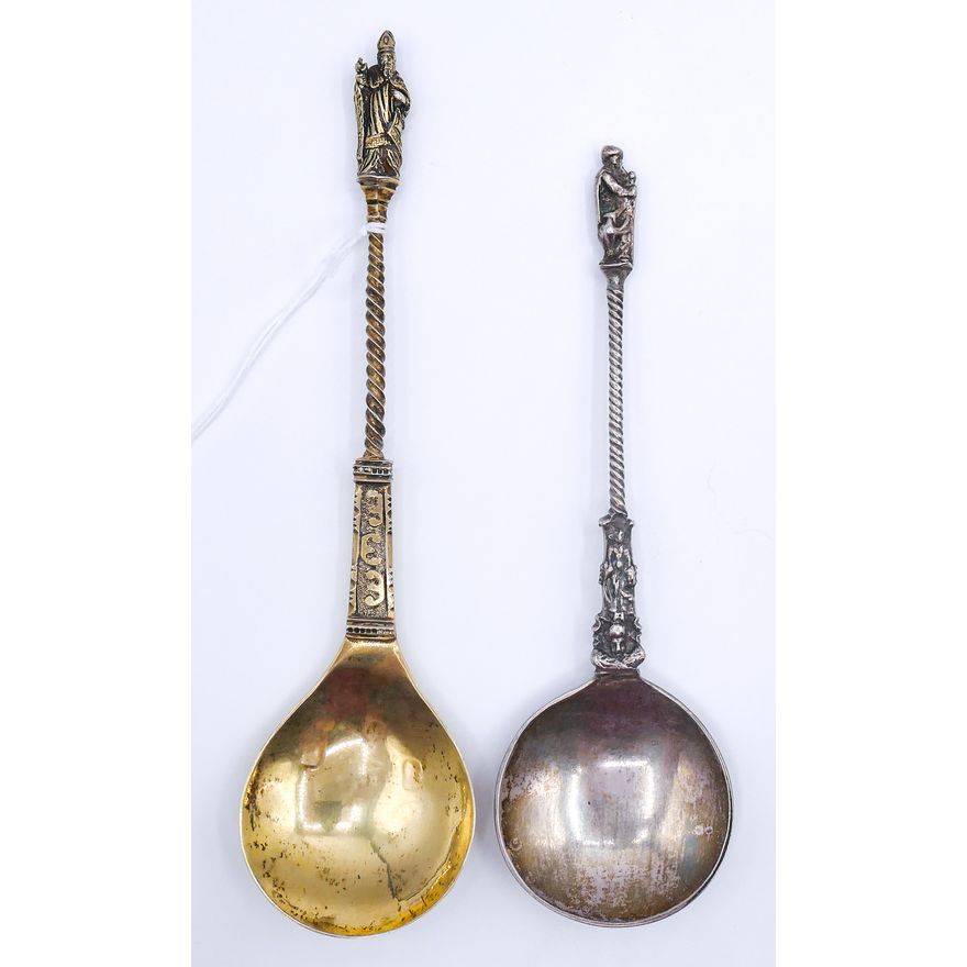 2pc German 18th Cent. Silver Apostle Spoons 7'' to 8.5'' - 107 Grams TW