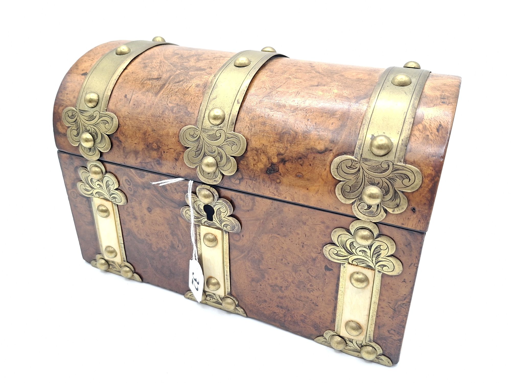 32 · 19TH CENTURY WALNUT AND BRASS BOUND CHEST