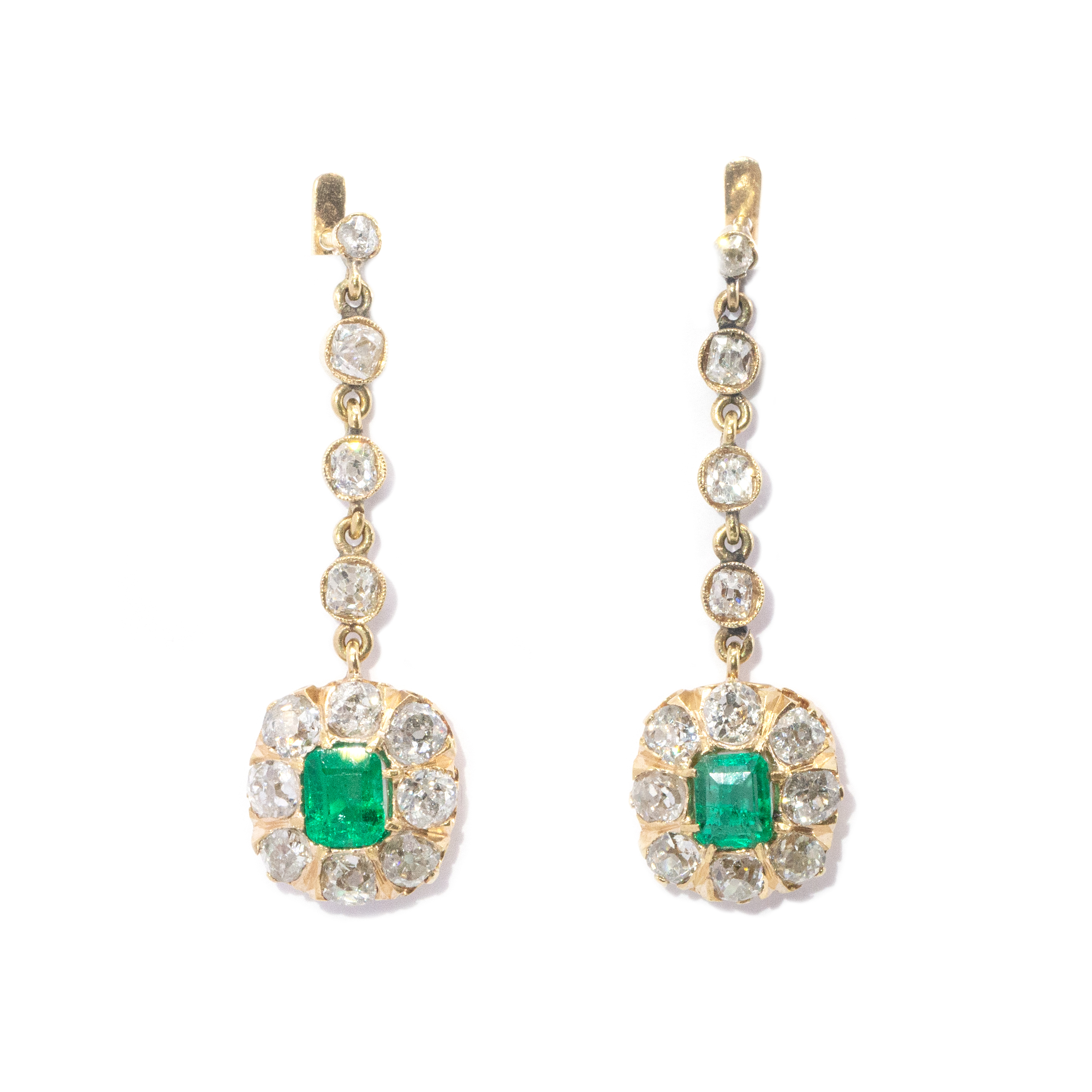 Old Cut Diamond and Emerald Earrings