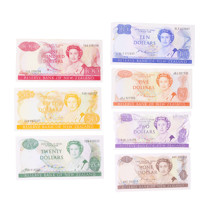 7 billetes Nueva Zelanda