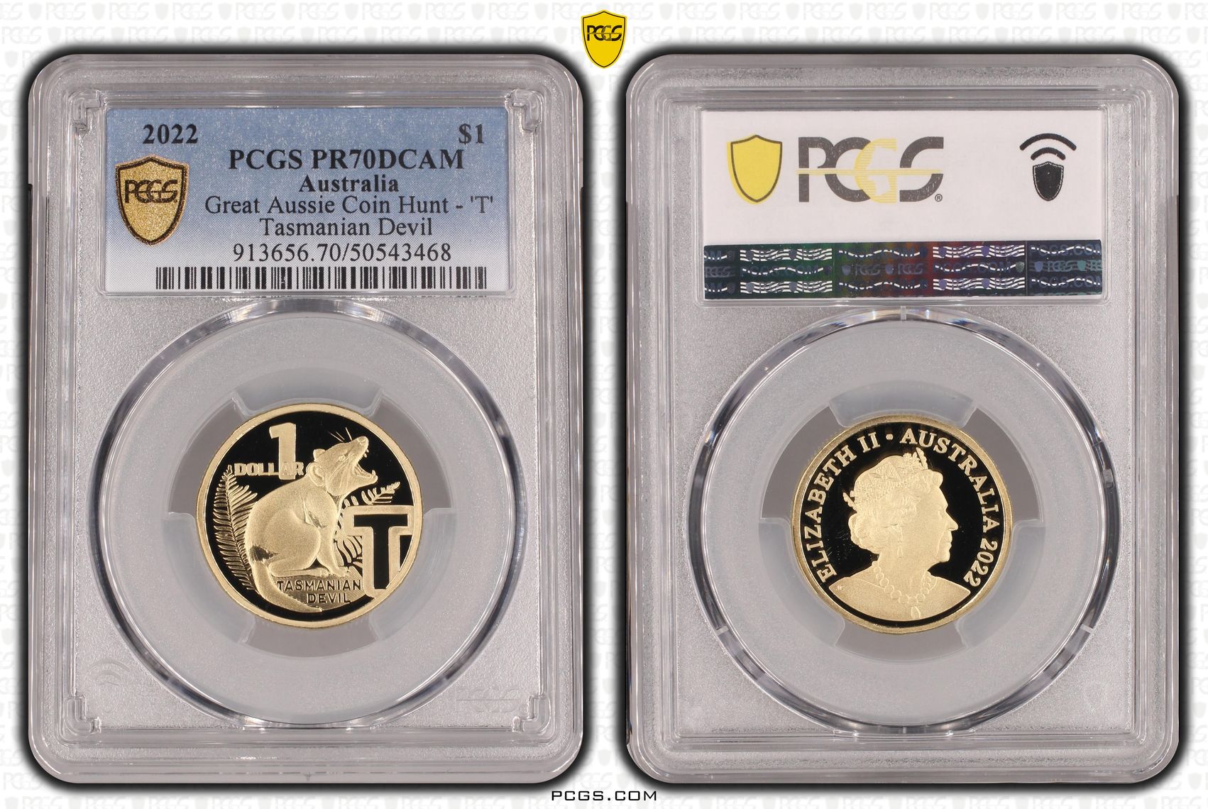 Great Aussie Coin Hunt - 'T', POP 12/0, One Dollar, 2022, PCGS PR70DCAM