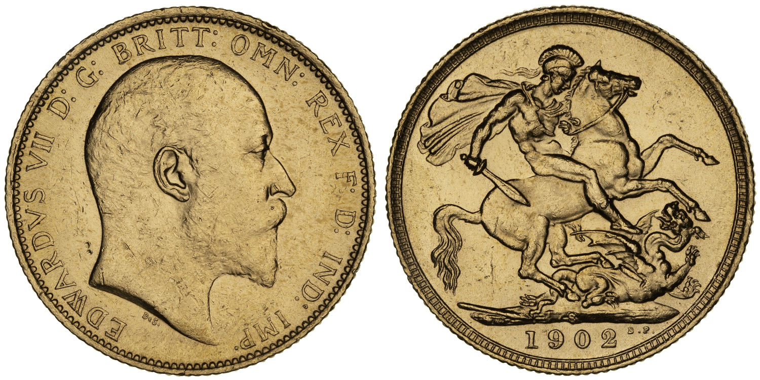 Edward VII, St George Reverse, Sovereign, 1902-S, UNC