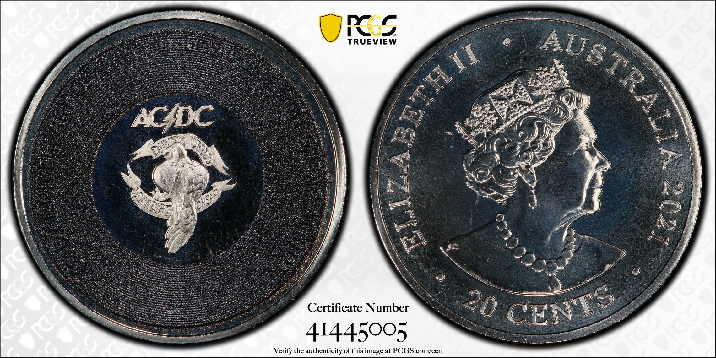 AC/DC- Dirty Deeds Done Dirt Cheap 45th Anniversary , Twenty Cent, 2021, PCGS MS68