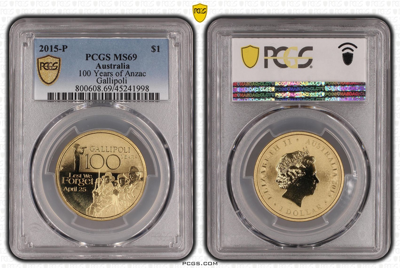 2015-P Australia One Dollar, $1 100 Years of Anzac Gallipoli PCGS - MS69 POP 2/0 -998