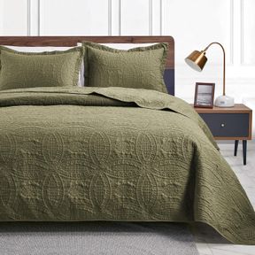 LOVE'S CABIN KING SIZE QUILT BEDDING SET GREEN BEDSPREADS - BED SUMMER QUILT LIGHTWEIGHT MICROFIBER BEDSPREAD- COIN PATTERN BEDDIN