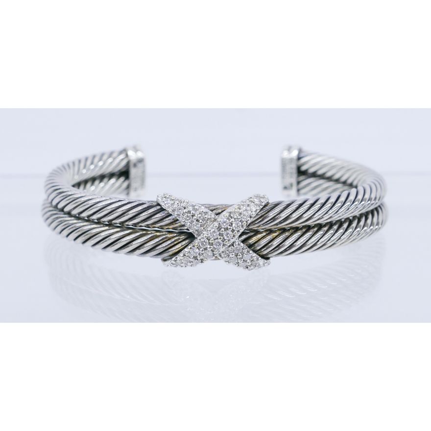 David Yurman 18k Sterling Diamond ''X'' Bracelet