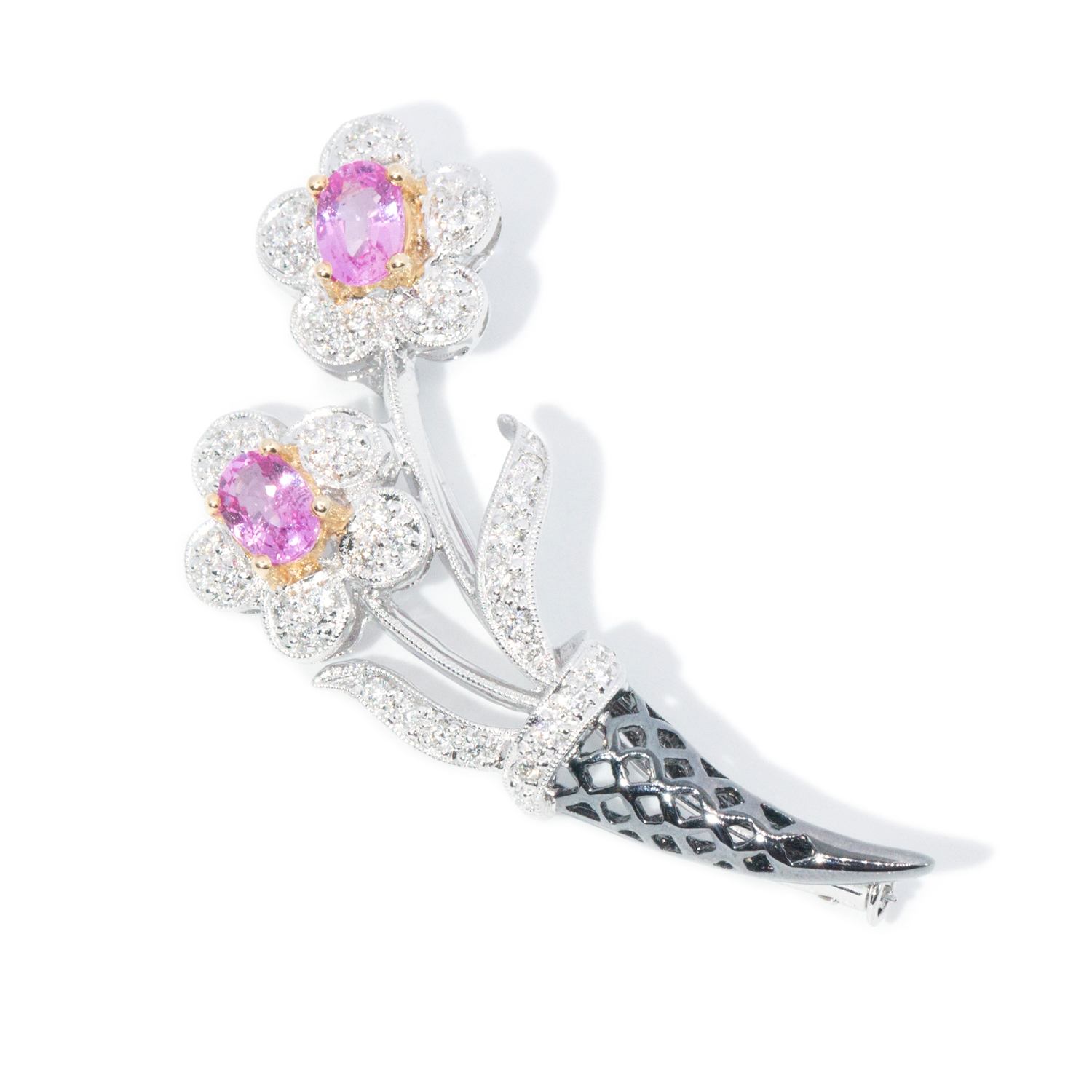 18ct Gold Sapphire & Diamond Flower Brooch