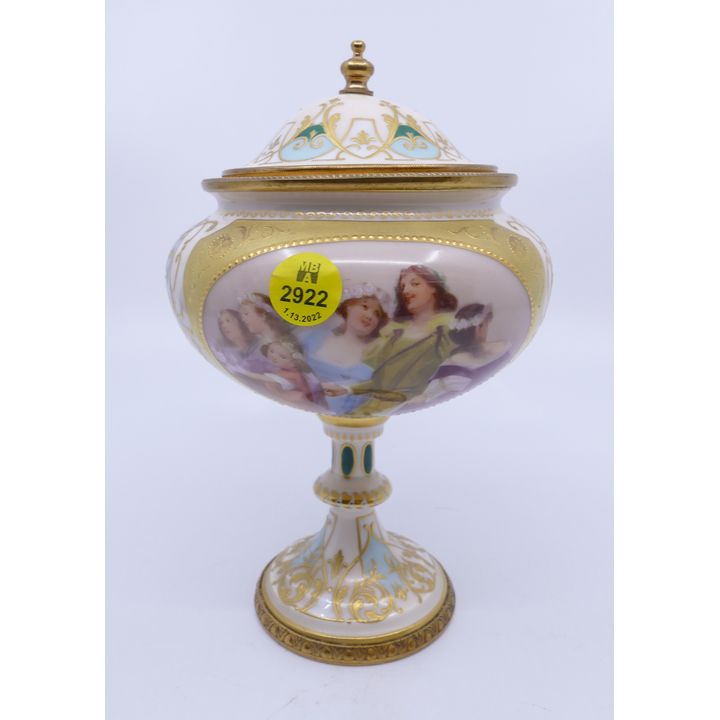 Antique Hochzeit Gilt Handpainted Covered Urn- 7''
