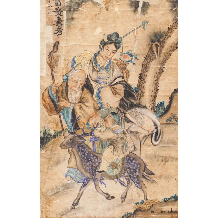 Zaijin Zhang (19th Cent.) Shoulao Riding a Deer Scroll Painting