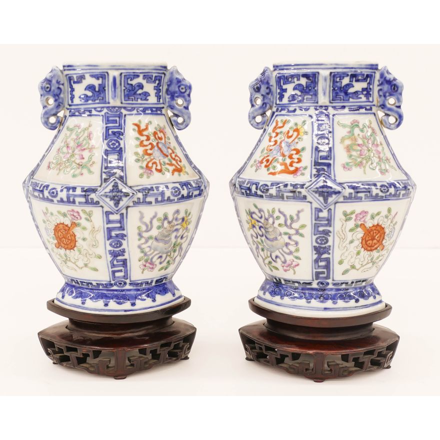 Pair Chinese Qing Archaic Form Vases