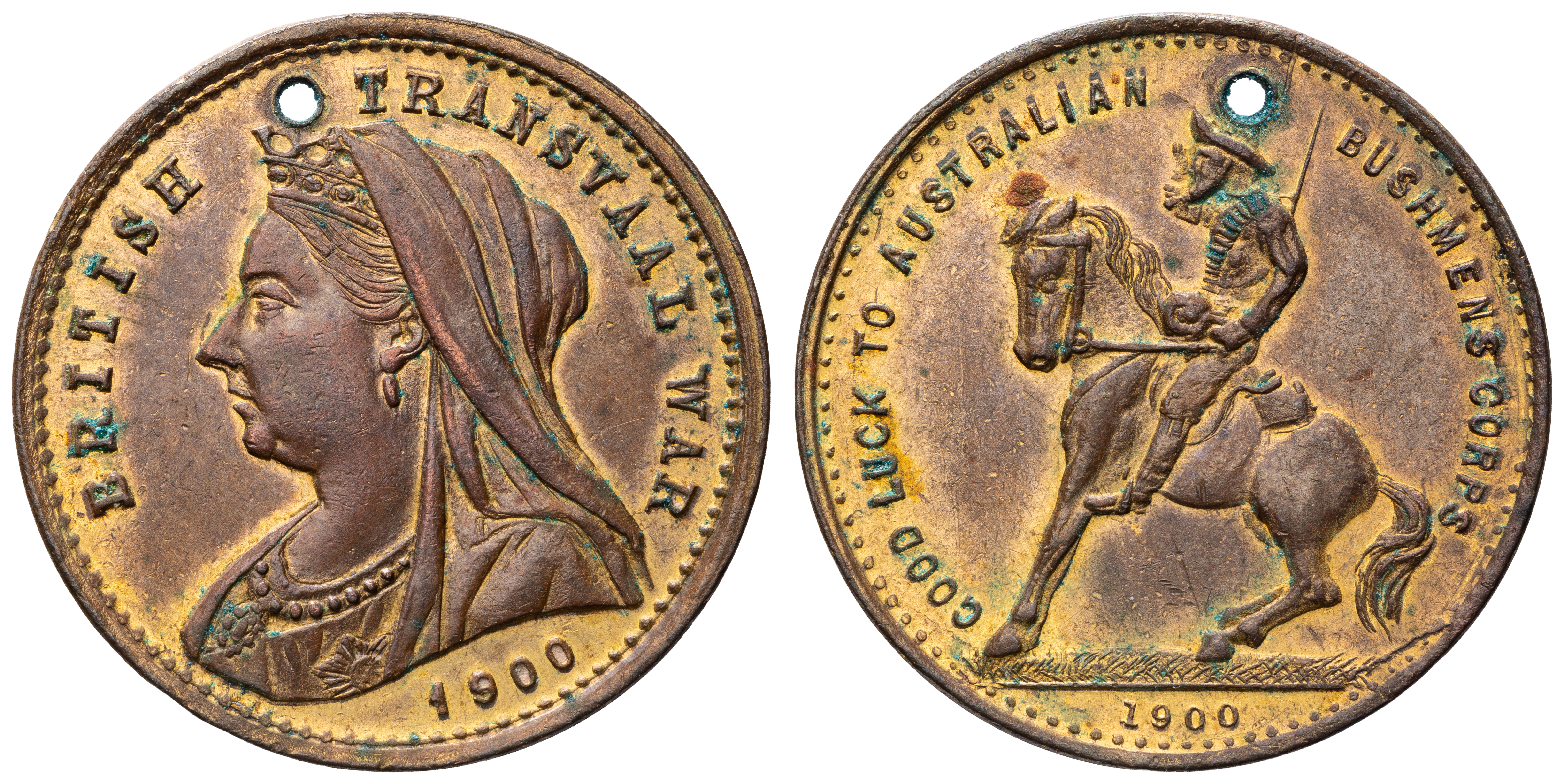99 · Victoria, Good Luck to Australian Bushmens Corps, Medalet, 1900, VF