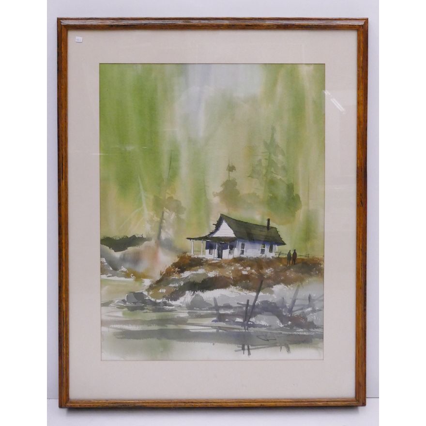 Jerry Stitt (California/Washington) Coastal Scene Watercolor Framed- 38x30''